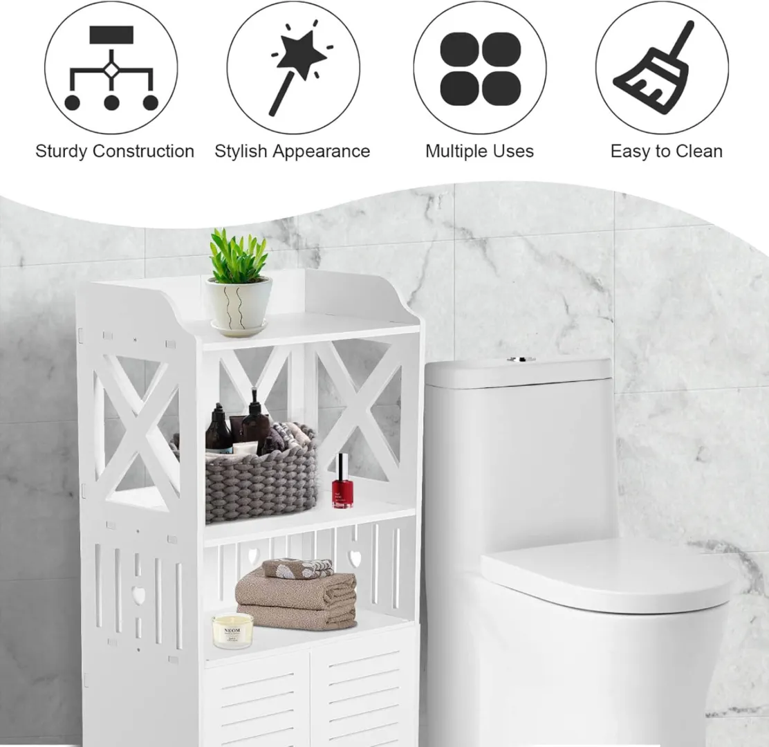 [4baf9a] ESTANTE ORGANIZADOR DE BAÑO CON PUERTAS PRLA-749