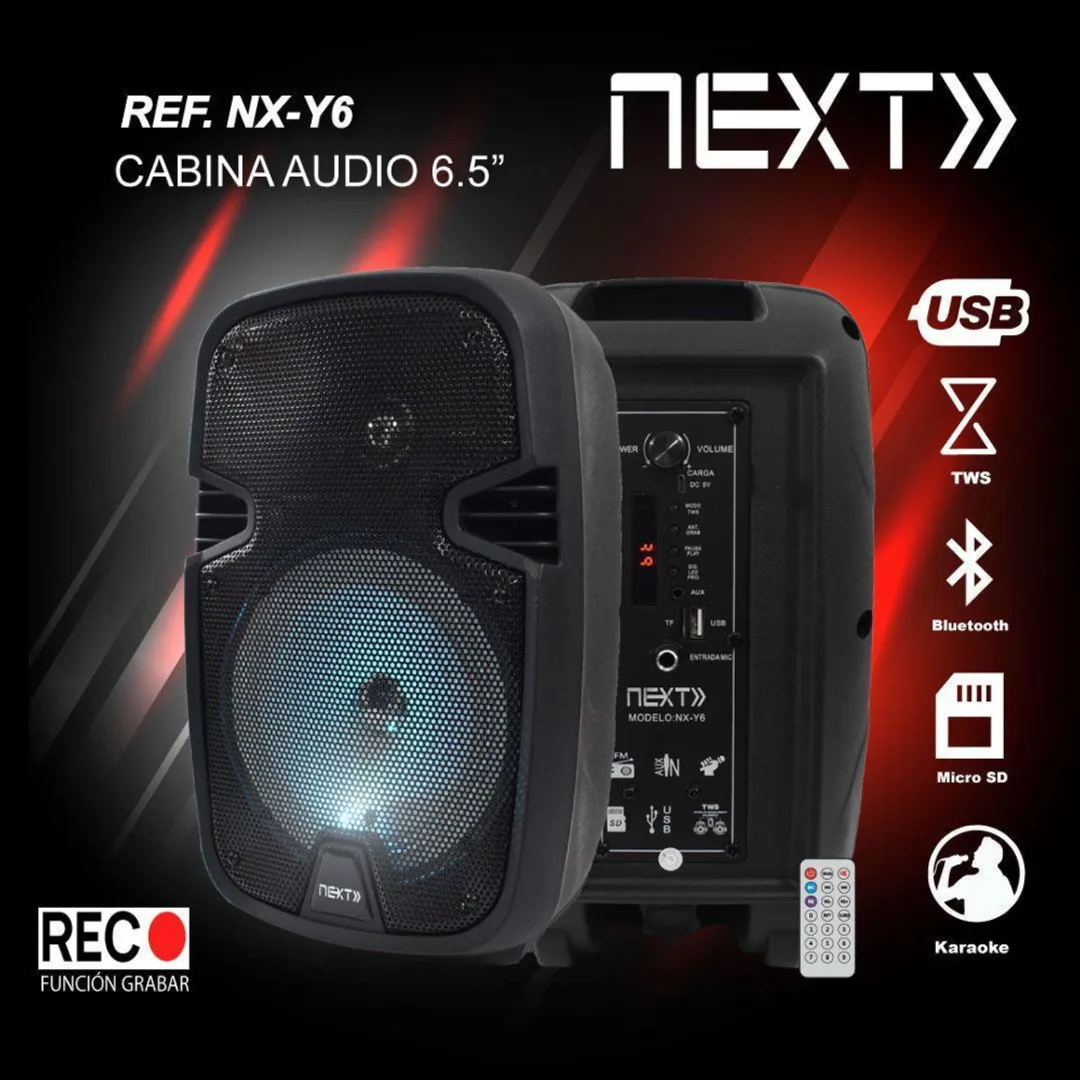 [f05b3c] CABINA PARLANTE RECARGABLE 6.5 PULGADAS LUCES LED NX-Y6