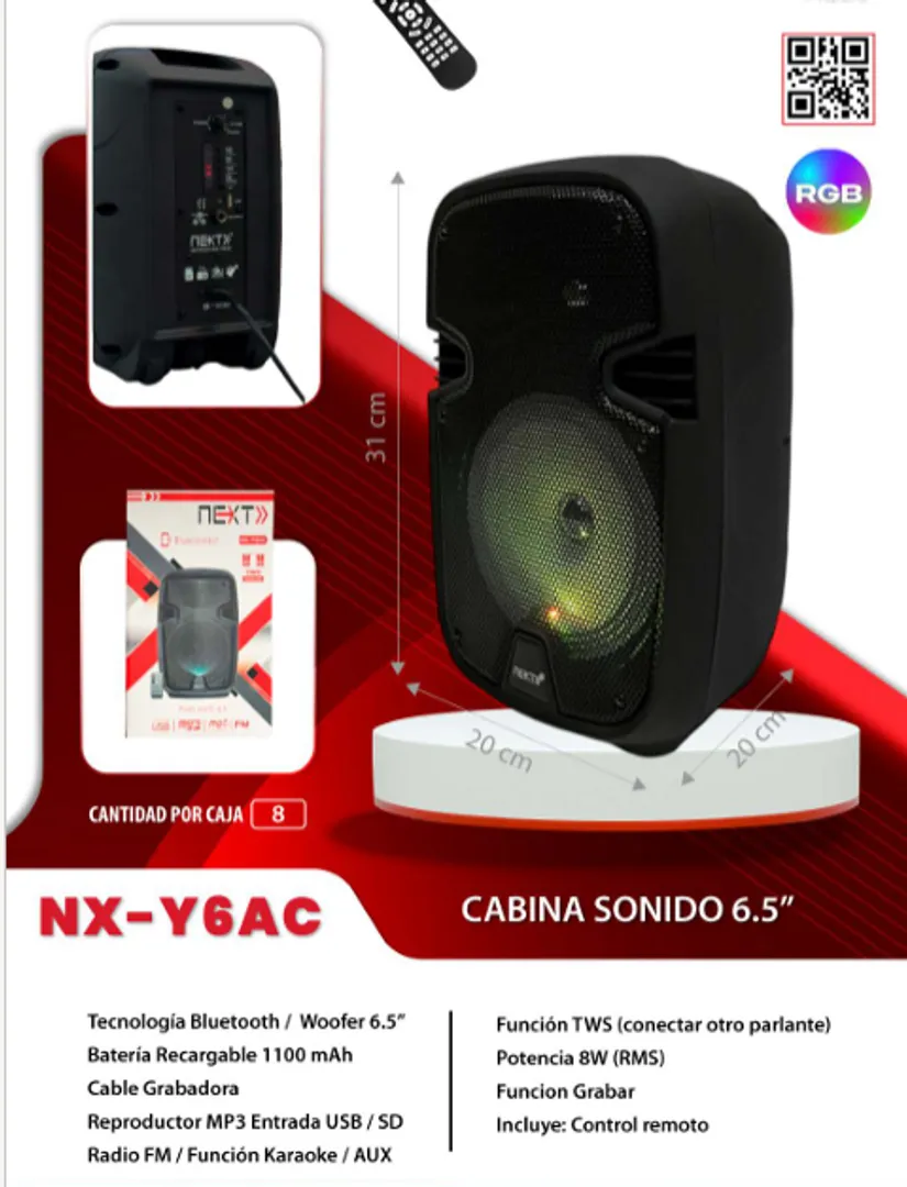 [d0bbe1] CABINA PARLANTE DE 6.5 PULGADAS CON CABLE GRABADORA LUCES LED NX-Y6AC